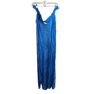 NWT Pretty Little Thing Bright Blue Fringed Maxi Skirt Size 26 Swimwear Cover Up
